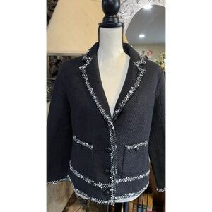 Talbots Black Tweed Blazer Jacket With Trim &‎ Front Pockets Sz 12